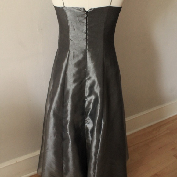 1990's Niteway Gunmetal Grey Chiffon Prom Dress with Rosette Neckline - Picture 4 of 9